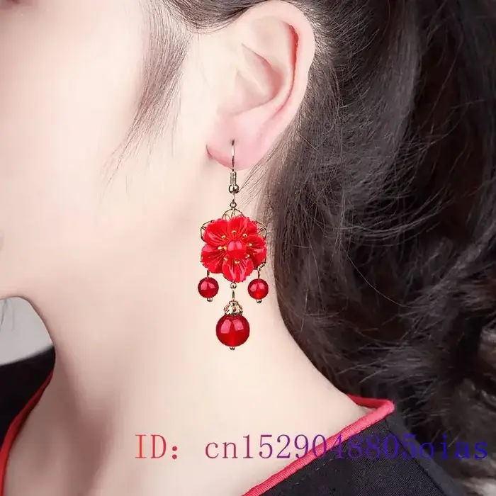 Boucles d'oreilles fleur de Jade rouge