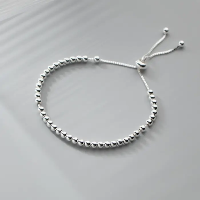 Bracelet perlé en argent regardé 925 véritable pour femme, réglable, style minimaliste, design à la 