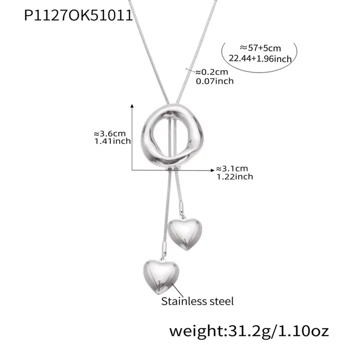 Collier avec pendentif en forme de cœur pour femmes, chaîne plaquée or en acier inoxydable, argent d