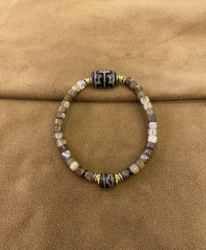 Bracelet en perles d'agate rayée Dzi - Style tibétain vintage
