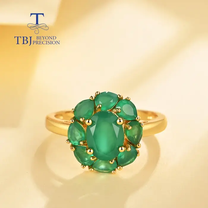 Bague en argent sterling 925 sertie d'agate verte élégante et sophistiquée pour femmes et filles occasions spéciales anniversaires cadeaux de mariage