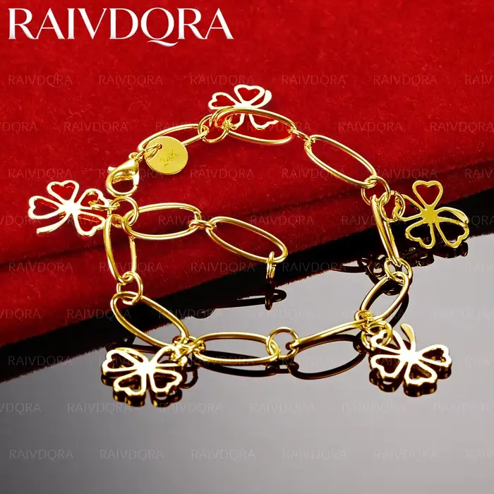 Bracelet ovale trèfle plaqué or 18 carats pour femme, bijoux de mode, porte-bonheur, exquis, cadeaux