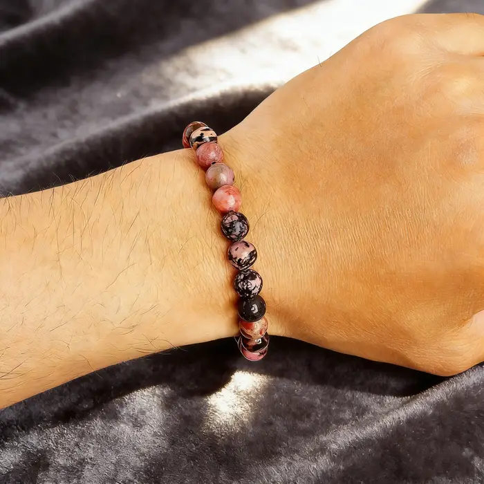 Bracelet en perles de rhodonite pierre naturelle bracelet de guérison reiki vitalité protection bijou exquis homme femme occasions spéciales