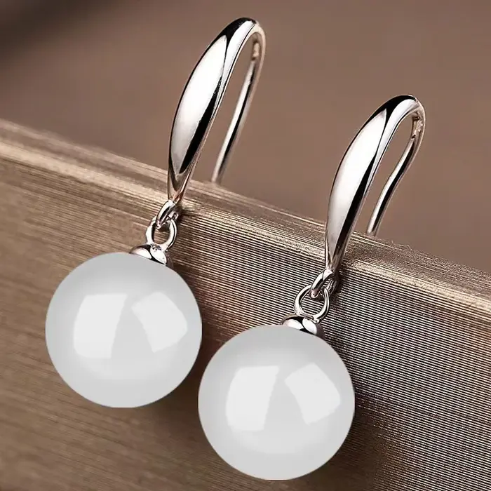 Boucles d'oreilles vintage en jade vert palais, perle blanche, or 18 carats, argent sterling 925, po