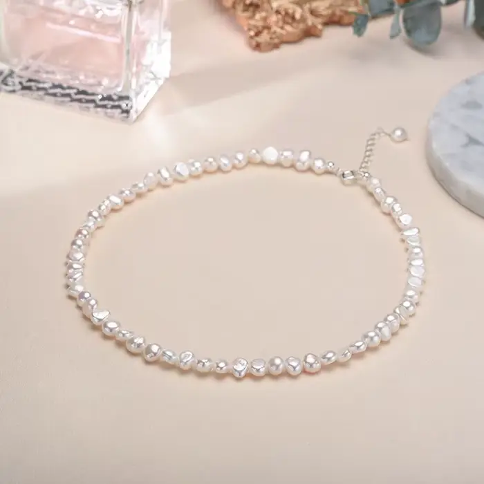 Collier de perles d'eau douce baroques naturelles 5-6mm, bijoux à la mode pour cadeau, collier ras du cou en argent Sterling 925 pour femmes et filles