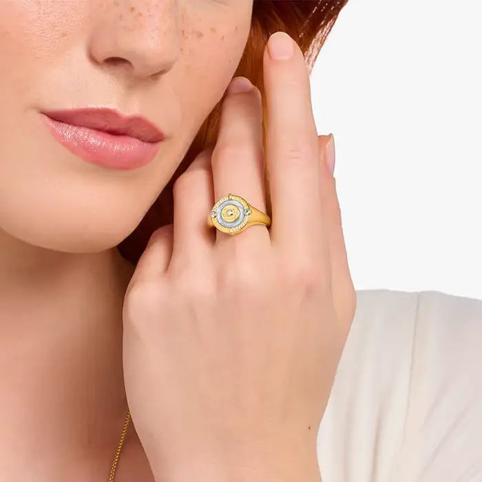 Bague chevalière plaquée or soleil
