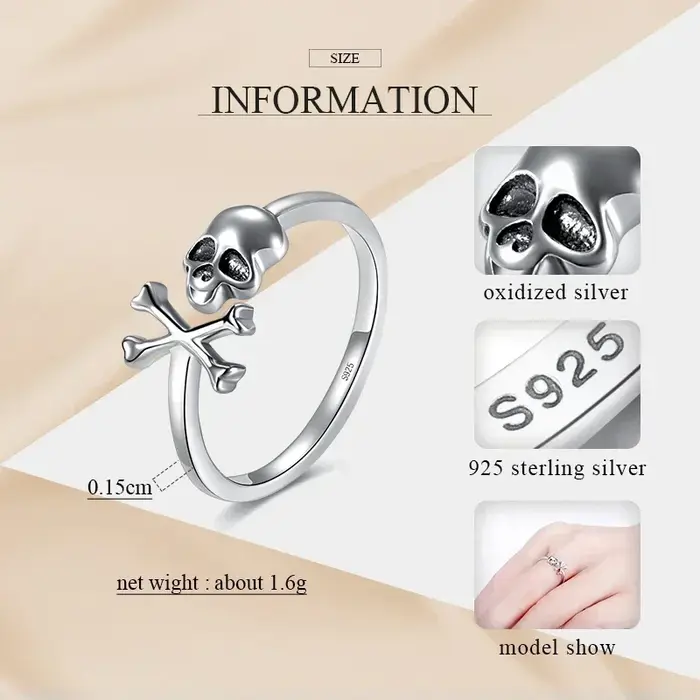 KALETINE – bague squelette gothique en argent Sterling 925 pour femmes