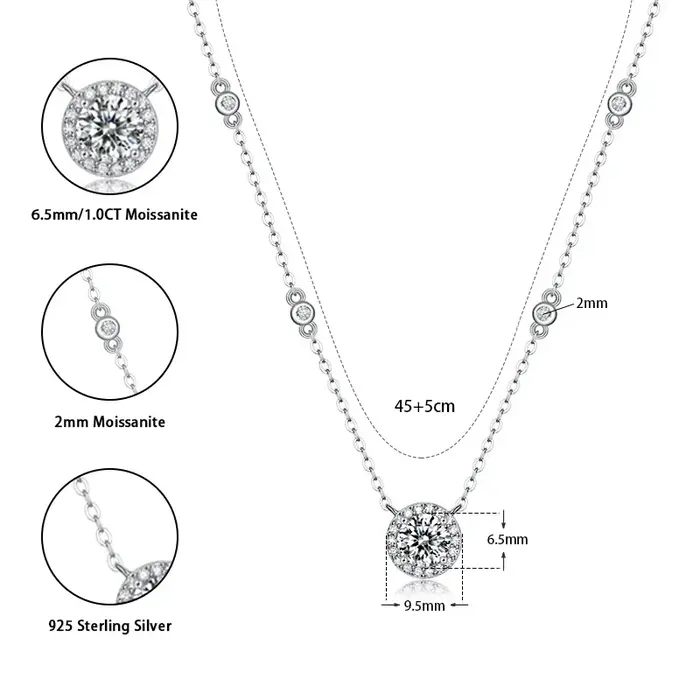 M-JAJA 1ct Halo Moissanite pendentif collier pour femmes S925 en argent Sterling diamant collier ras