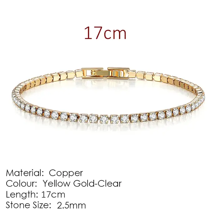 Bracelet de Tennis en zircone pour femmes, 2.5mm, breloque en cristal, chaîne fine de Tennis de styl