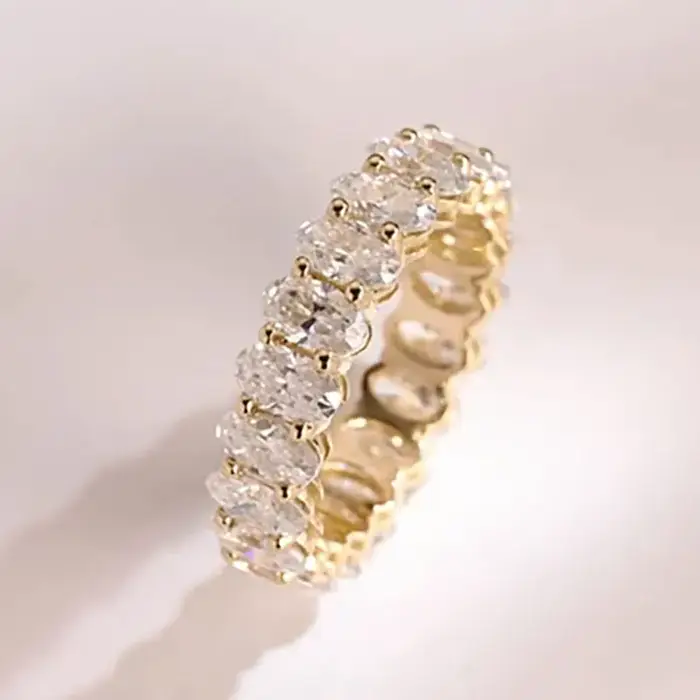 Bague d'éternité en moissanite certifiée Lnngy, coupe ovale 4x6mm, scintillante, en or 14 carats, po
