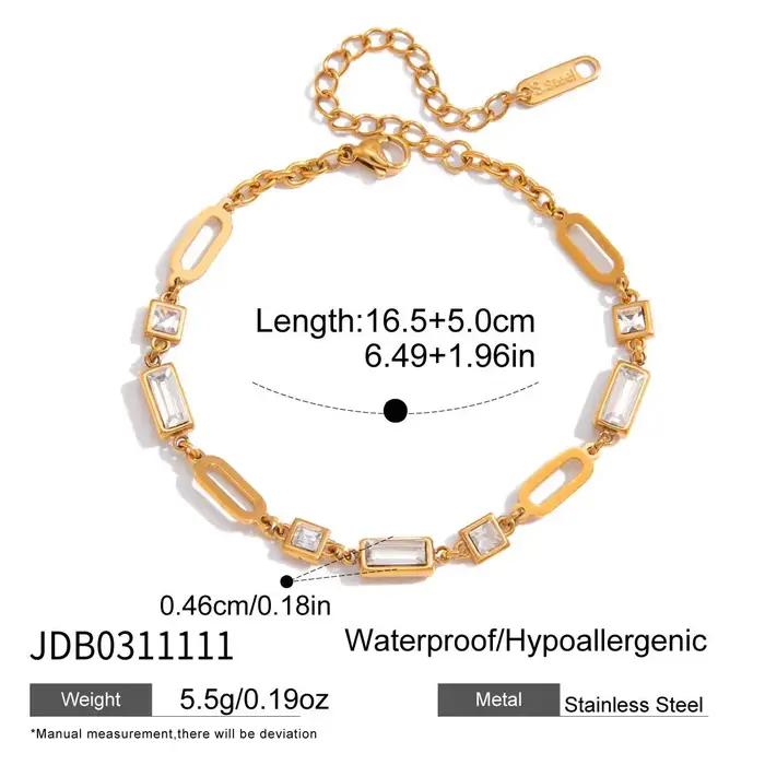 Bracelet multi-geometrique en zircon Ars, sans ternissement, plaqué or 18 carats, chaîne réglable en