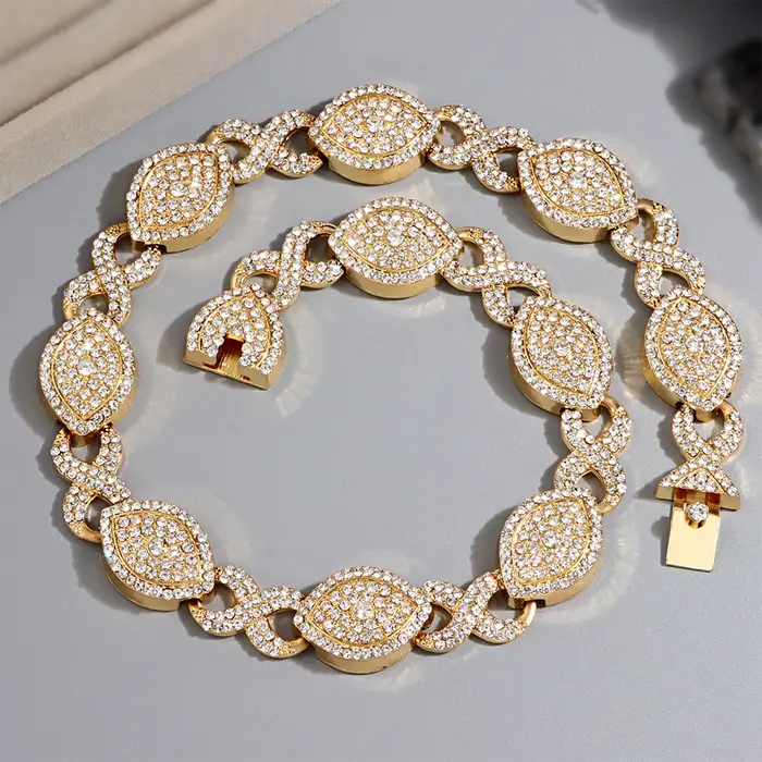 Collier chaîne maillons Marquise de luxe pour femme, ras-de-cou couleur or avec strass, bijou tendan