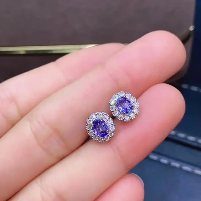 Boucles d'oreilles en argent 925 avec tanzanite naturelle pure