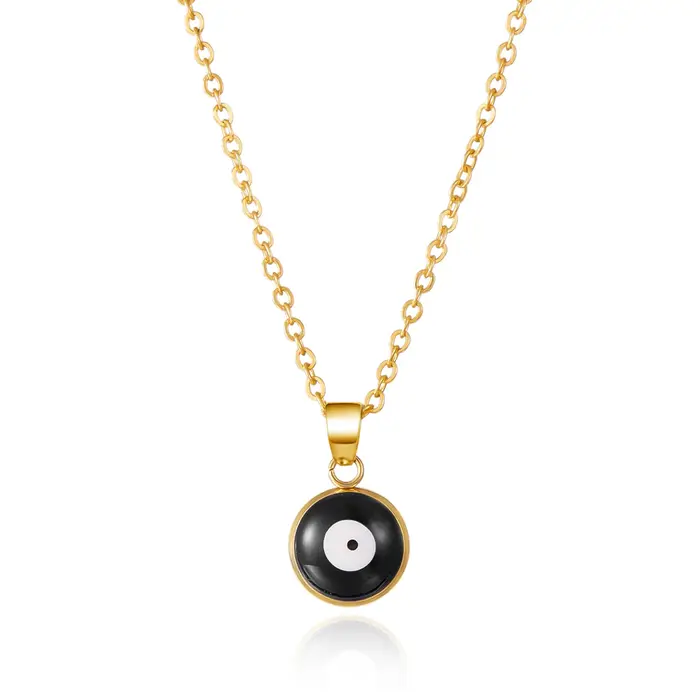 Collier pendentif mauvais œil turc rond simple pour femme, bijoux en or, équipement de clavicule fin