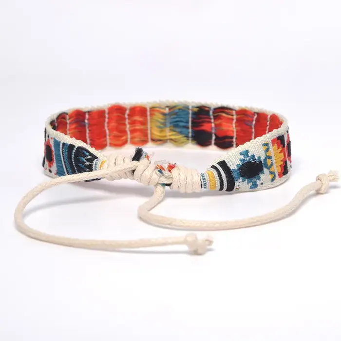 Bracelet ethnique folk en coton et lin pour femmes et hommes style rétro hippie occassions spéciales amitié cadeau