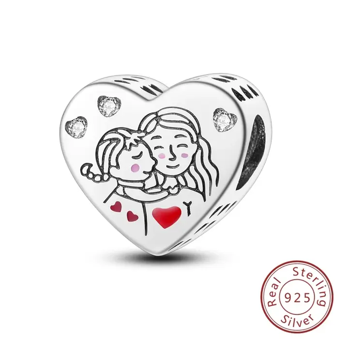 VAMO-Breloques en argent regardé 100% pour la colonne vertébrale et la fille, perle d'amour, convien