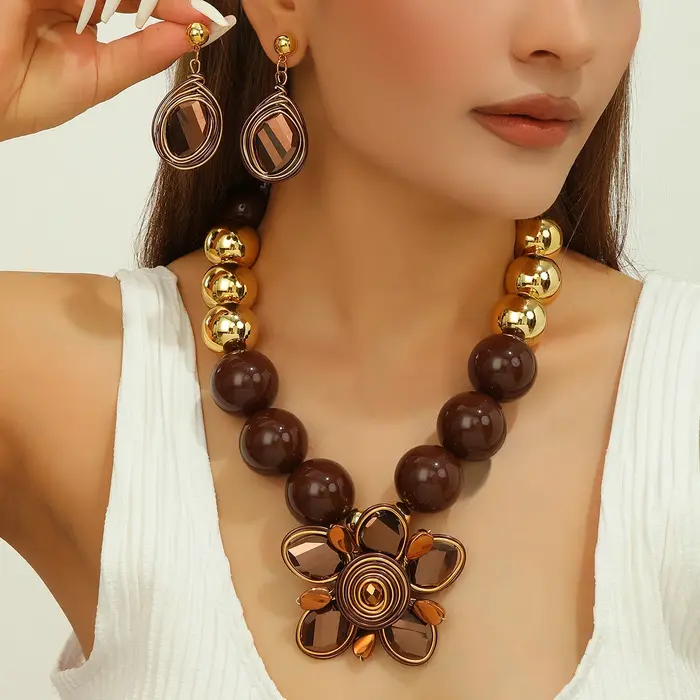Ensemble de bijoux tendance pour femmes, nouveau Design, perles CCB, fil d'aluminium et cristal, pen