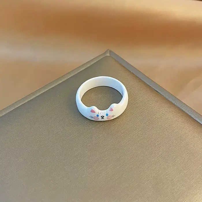 Nouvelle bague en céramique motif chat de dessin animé, style unique et créatif, cœur féminin minima