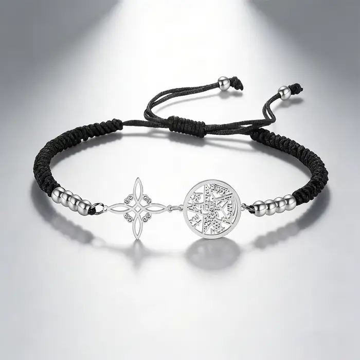 Bracelet Double Protection noeud de sorcière pentagramme tétragrammaton bijoux en acier inoxydable