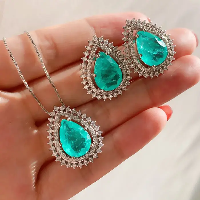 Paraiba Tourmaline Gemstone Lab Diamond Pendentif pour femme, forme de formage, collier, boucles d'o