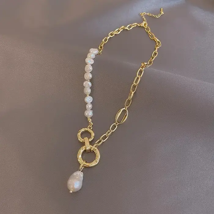 Collier de perles d'eau douce baroques 100% naturelles pour femmes