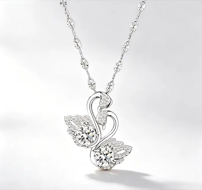 Collier Double Cygne PT950 - Pendentif Cygne Luxueux et Unique, Chaîne de Cou pour Femme, Idéal comm