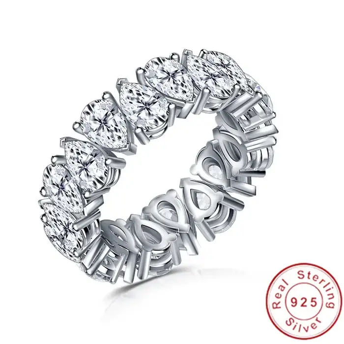 Bague de Fiançailles et de Mariage en Argent AAA CZ pour Femme, Anneau de Bande d'Éternité, Coupe Po