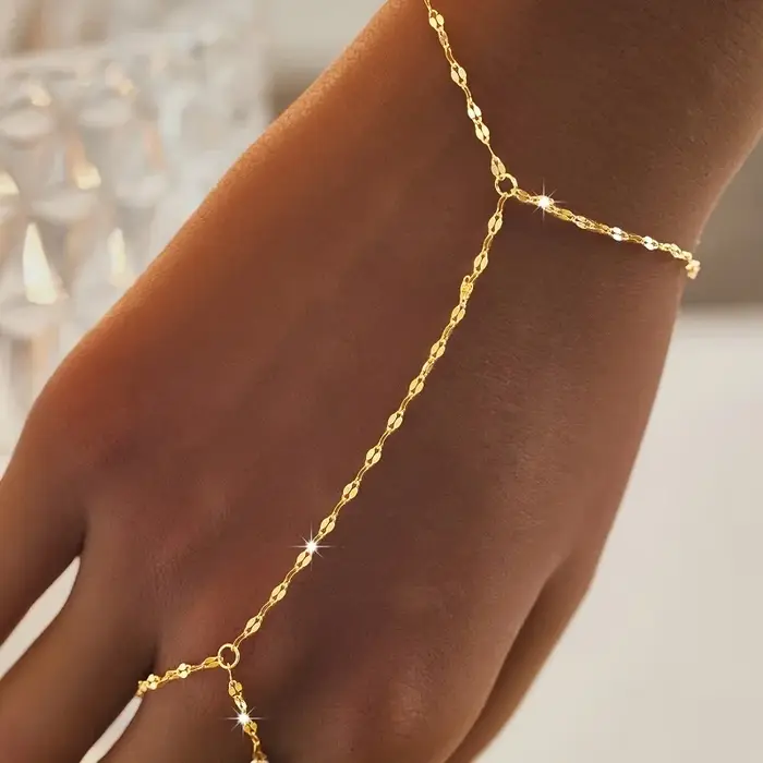Bracelet à anneau carré couleur or pour femmes, chaîne à maillons en métal Simple, perles faites à l