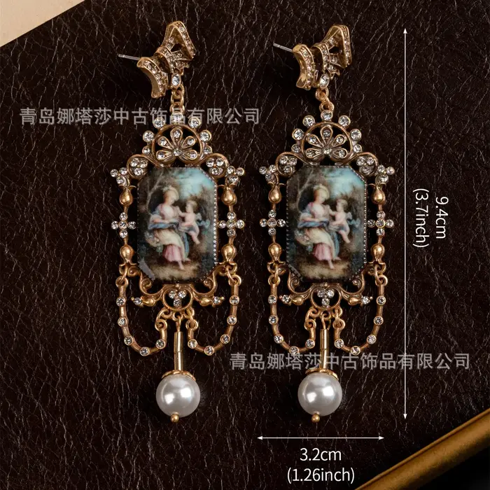 Boucles d'oreilles Vintage de Style cour française, Relief orné, Portrait européen d'âge moyen, bijo