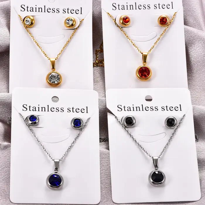 Ensemble de bijoux en acier inoxydable et zircone pour femmes, collier, boucles d'oreilles, pendentif, chaîne, ras du cou, clous d'oreilles, bijoux en métal, cadeau