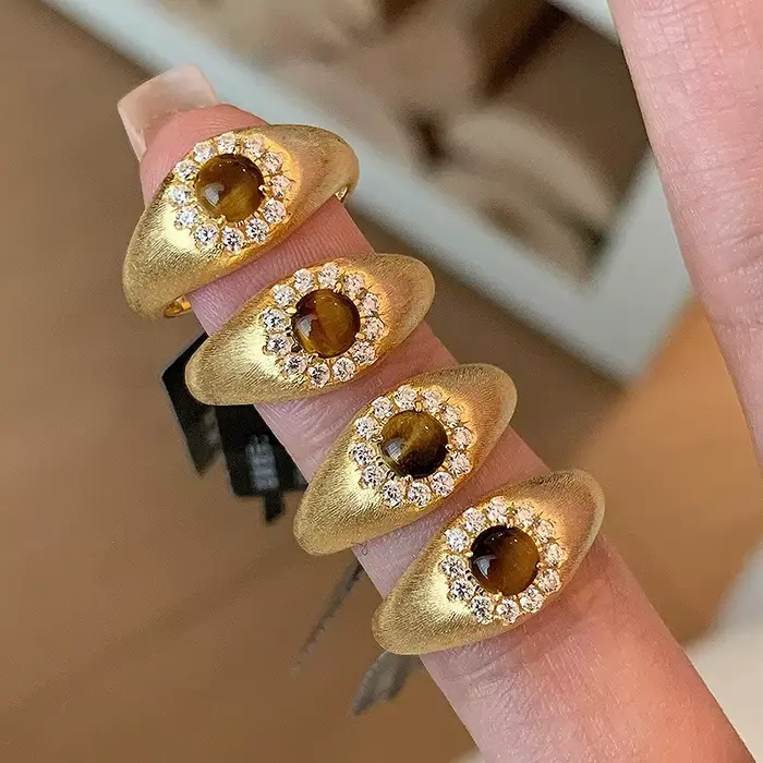 Bagues en pierre d'oeil de tigre vintage pour femmes