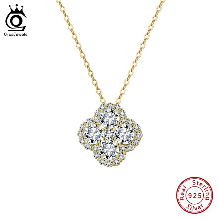 ORSA JEWELS exquis 925 en argent Sterling trèfle à quatre feuilles 8A Premium zircone pendentif collier pour les femmes bijoux de mariage LZN28