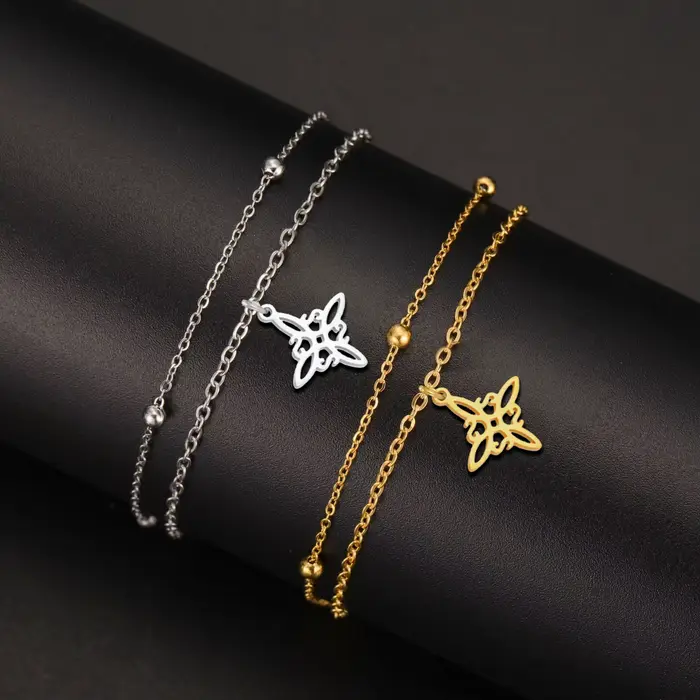Bracelet Nœud de Sorcière Femme Design Celtique Quaternaire en Acier Inoxydable Cadeau Occasions Spéciales