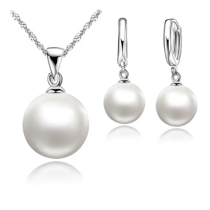 Ensemble de bijoux de mariage lisses pour femmes, en argent Sterling 925, collier de perles, boucles d'oreilles, bijoux à la mode, accessoires cadeaux