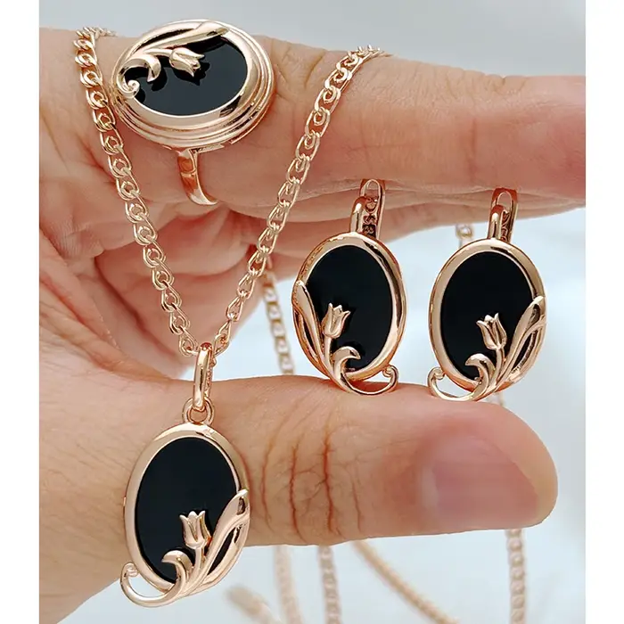 Kinel – ensemble de bijoux de mariée ethniques en pierre noire ovale, grande, à la mode, couleur or 