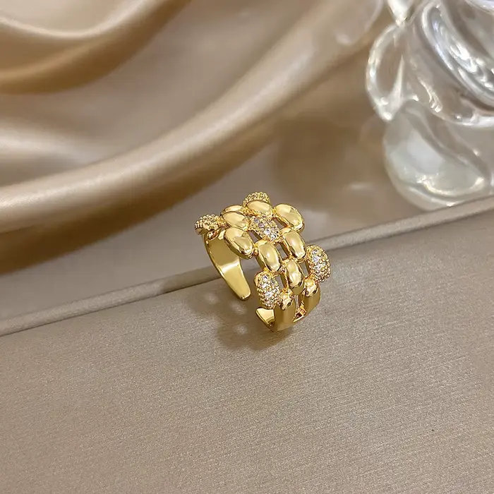 Greatera – Bracelet en cuivre épissé, chaîne ajourée, combinaison de bagues, Zircon cubique rempli, 