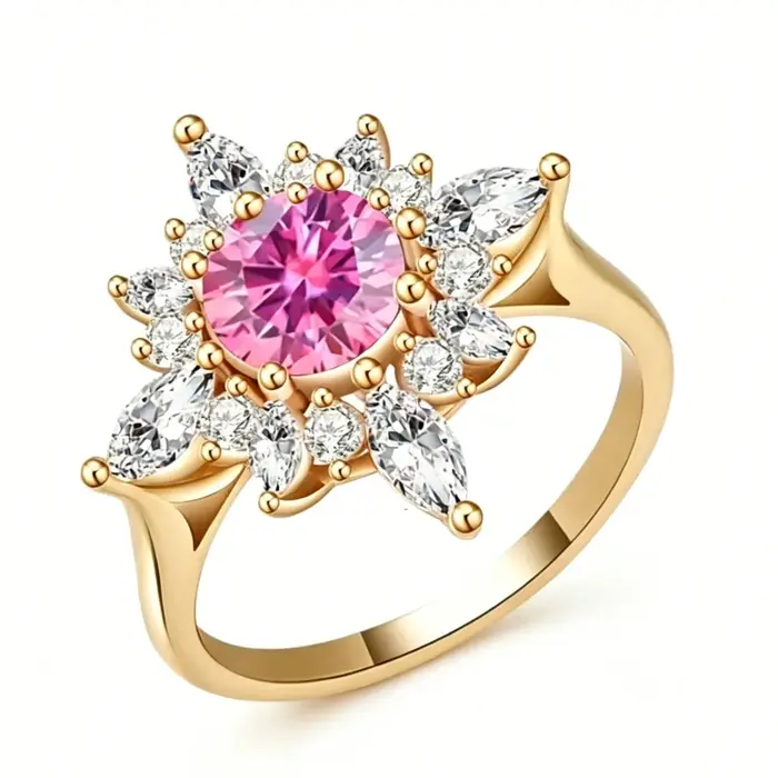 Bague Cocktail Halo Soleil en Argent 925 Couleur Or Rose