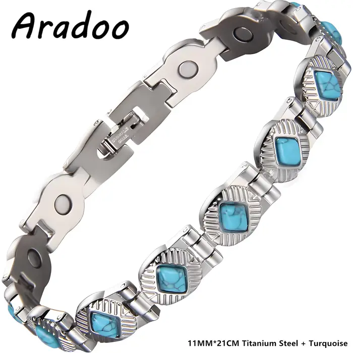 ARADOO – Bracelet Turquoise en titane et acier pour femmes, avec Bracelet magnétique Gauss 3500, bij