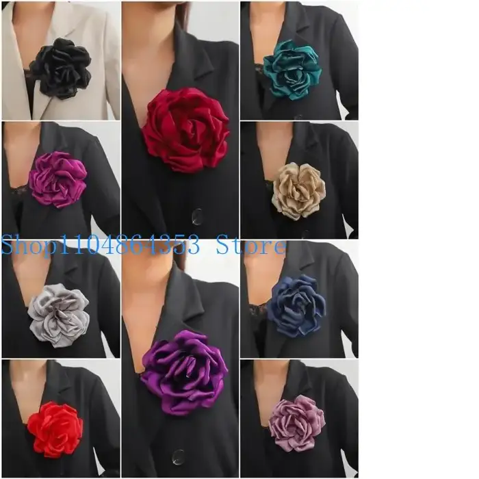 Broche Fleur Chic 15 cm en Tissu Rose – Épingle de Revers Élégante pour Femme, Accessoire de Fête Te