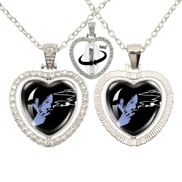 Nana – pendentif cœur en verre, collier Double face, Rotation à 360 degrés, accessoires de mode Cosp