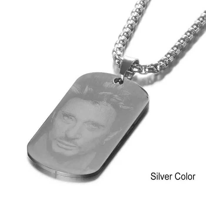 Collier avec pendentif en forme de bascule française gravée, personnalisé, Johnny Hallyday, Photo personnalisée, bijoux pour femmes et hommes