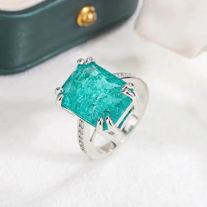 Bague femme en Moissanite plaqué argent 925 forme carrée avec pierre Zirconium pour cadeau élégant et occasion spéciale