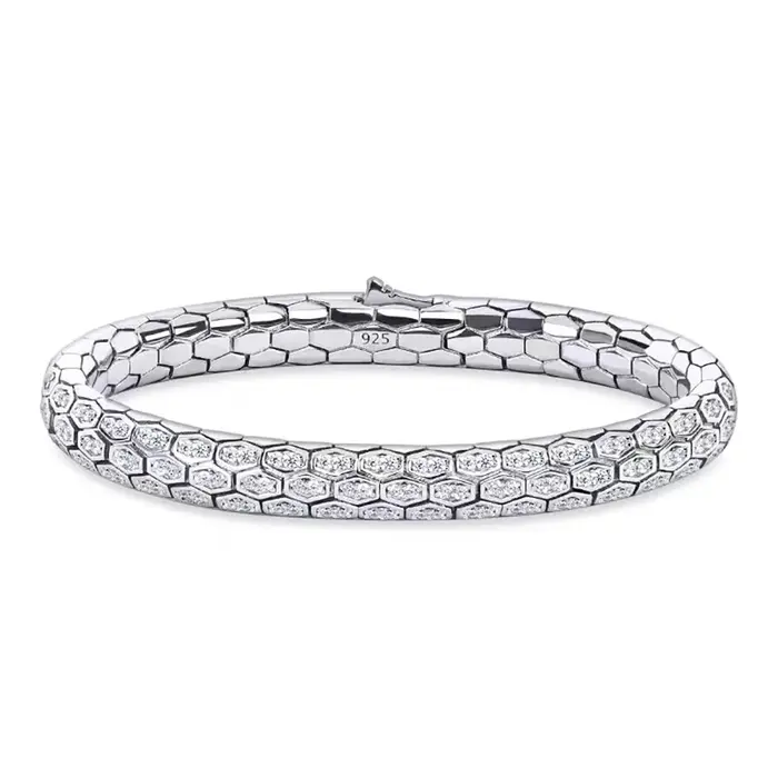 Bracelet Serpent Nid d'Abeille Micro-Pavé CZ Saphir Blanc Vert Noir Cristal Zircon Anti-ternissement