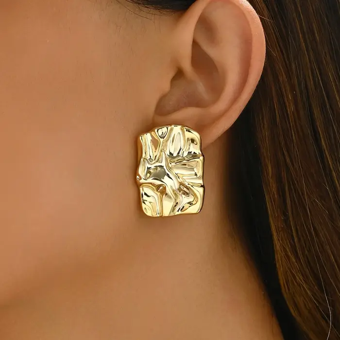 Boucles d'oreilles géométriques irrégulières de couleur métallique pour femmes, Style minimaliste, p