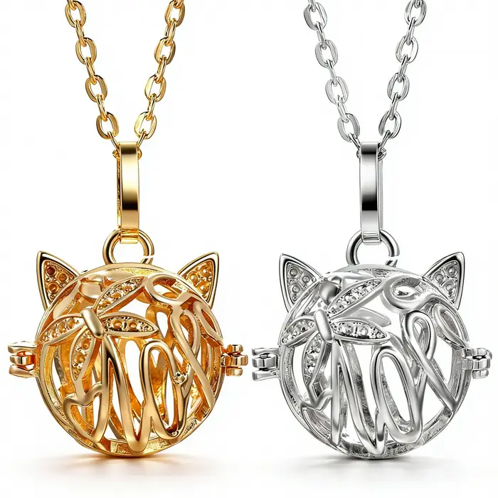 Collier Boule d'Harmonie Bola Mexicain Locket Pendentif Fleur Bicolore Diffuseur Huile Essentielle Bijou Femme Grossesse Occasion Spéciale