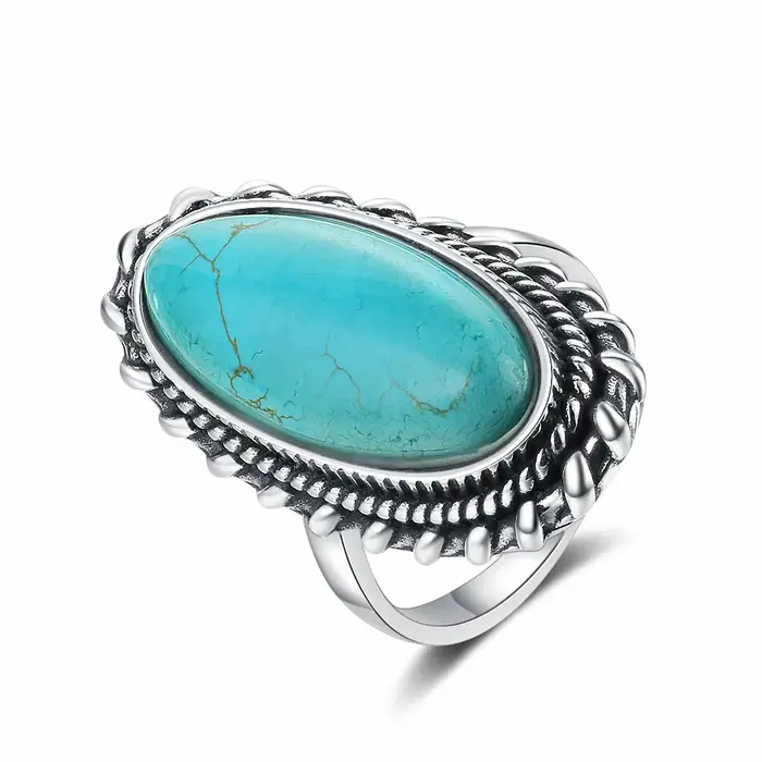 Bague ovale rétro en turquoise naturelle 11*25mm pour femme
