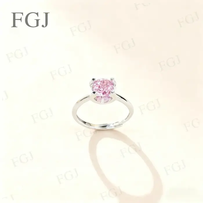 Bague personnalisée en saphir Padparadscha, 3 Styles, coupe ronde, 6.5mm, VVS1 S925, plaqué or blanc