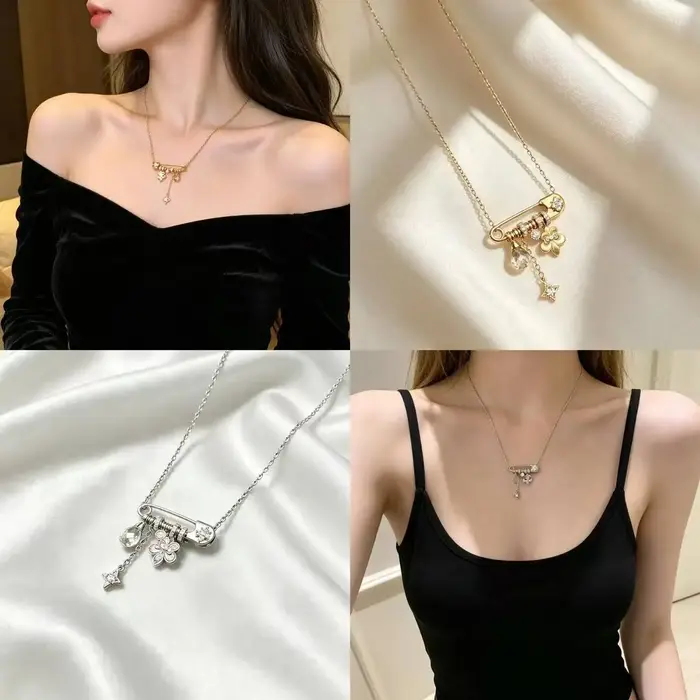 Collier pendentif broche étoile iris brossé avec perle pour femme