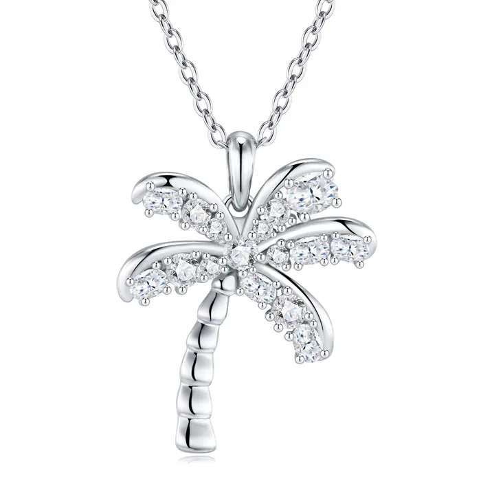 Collier pendentif palmier en argent S925 avec moissanite LinkerLove pour femme, collier tropical en 