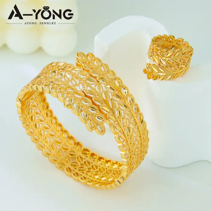 Algérie luxe or bijoux 21k plaqué or dubaï mariée mariage Bracelet bague ensemble Oman femmes événement fête